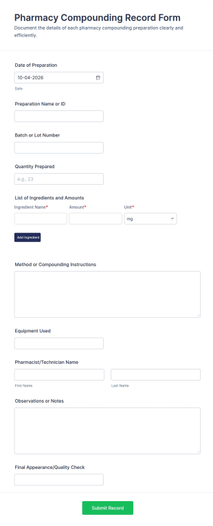 Pharmacy Compounding Record Form Template