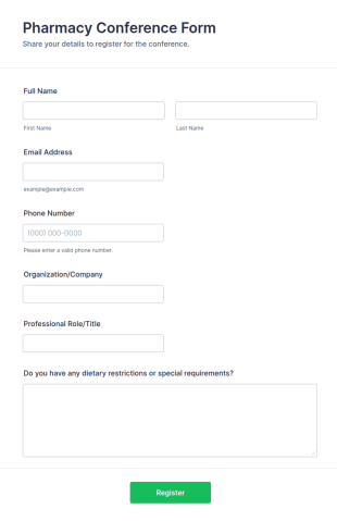 Pharmacy Conference Form Template