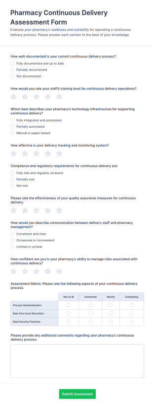 Pharmacy Continuous Delivery Assessment Form Template