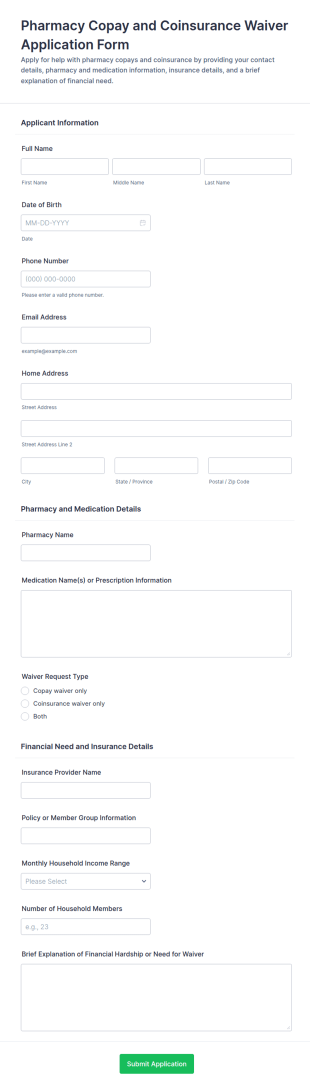 Pharmacy Copay And Coinsurance Waiver Application Form Template