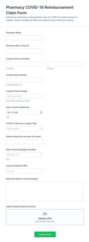 Pharmacy COVID 19 Reimbursement Claim Form Template