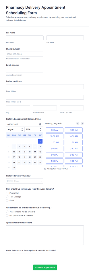 Pharmacy Delivery Appointment Scheduling Form Template