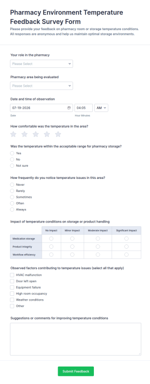 Pharmacy Environment Temperature Feedback Form Template