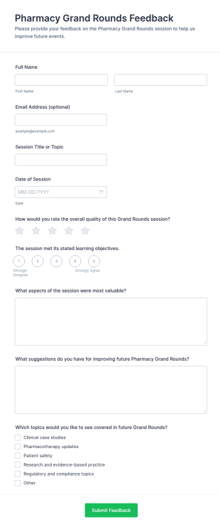 Pharmacy Grand Rounds Feedback Form Template