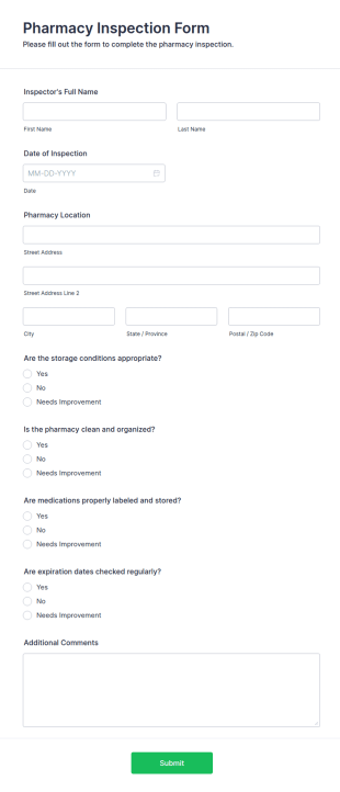 Pharmacy Inspection Form Template