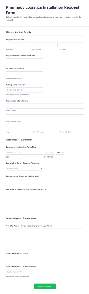 Pharmacy Logistics Installation Request Form Template