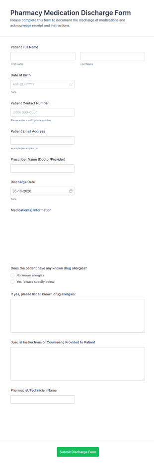 Pharmacy Medication Discharge Form Template