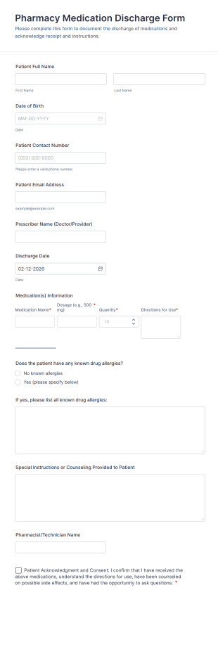 Pharmacy Medication Discharge Form Template