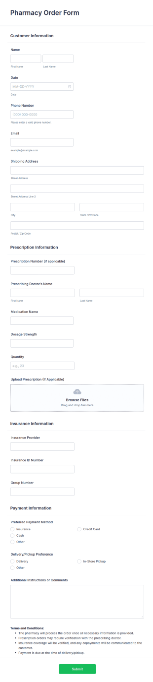 Pharmacy Order Form Template