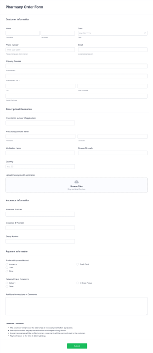 Pharmacy Order Form Template