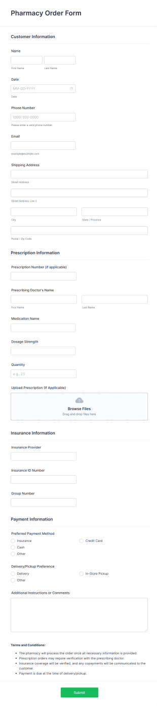 Pharmacy Order Form Template