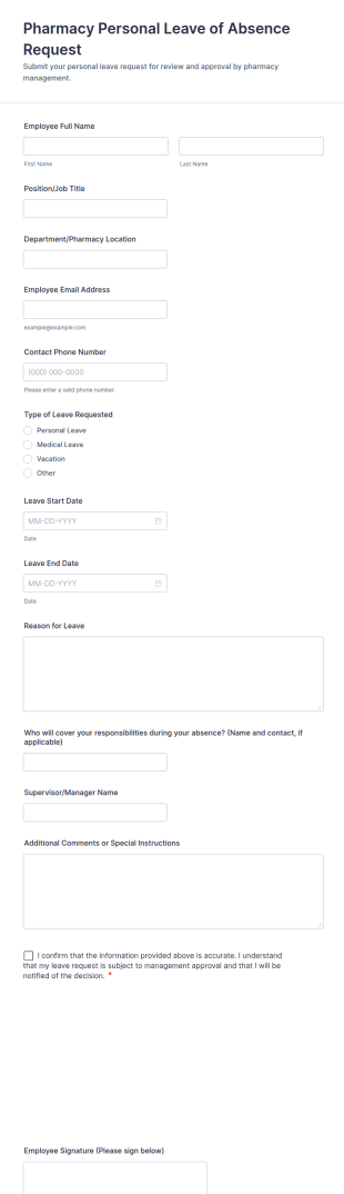 Pharmacy Personal Leave Of Absence Request Form Template