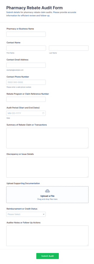 Pharmacy Rebate Audit Form Template