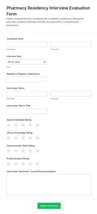 Pharmacy Residency Interview Evaluation Form Template