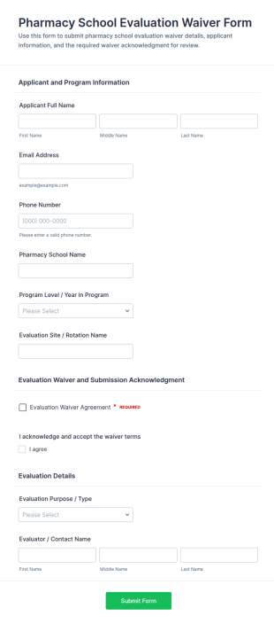 Pharmacy School Evaluation Waiver Form Template
