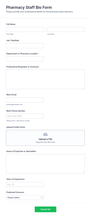 Pharmacy Staff Bio Form Template