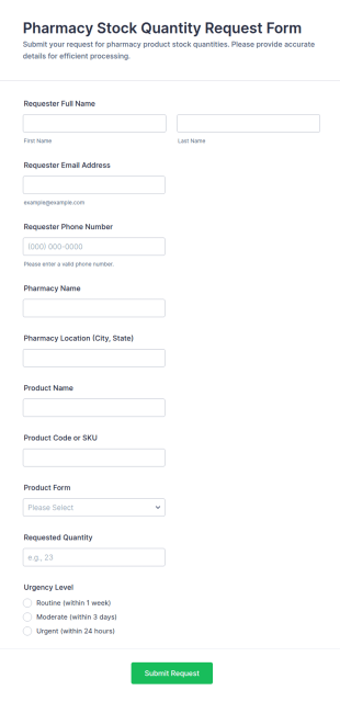 Pharmacy Stock Quantity Request Form Template