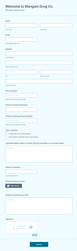 Pharmacy Transfer Form Template