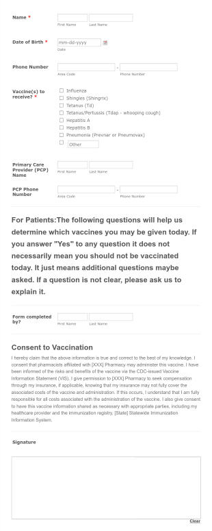 Pharmacy Vaccine Consent Form Template