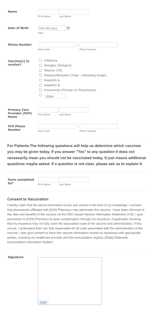 Pharmacy Vaccine Consent Form Template