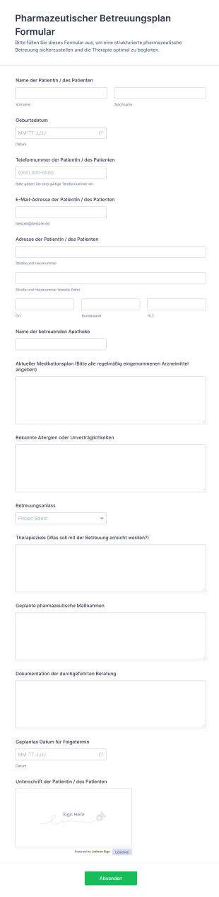 Pharmazeutischer Betreuungsplan Formular