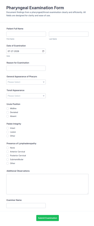 Pharyngeal Examination Form Template