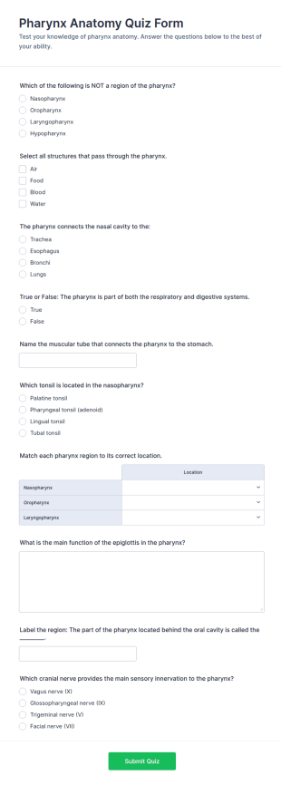 Pharynx Anatomy Quiz Form Template