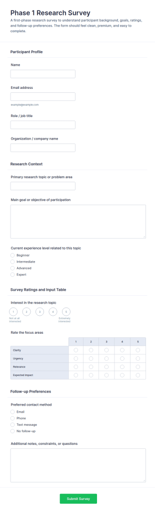 Phase 1 Research Survey Form Template