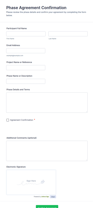 Phase Agreement Confirmation Form Template