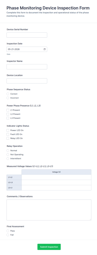 Phase Monitoring Device Inspection Form Template