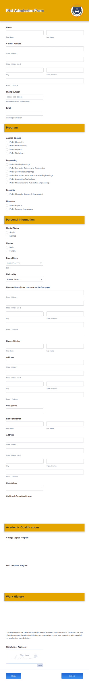 Phd Admission Form Template