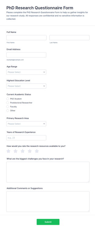 PhD Research Questionnaire Form Template