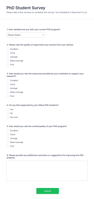 PhD Student Survey Form Template