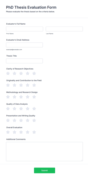 PhD Thesis Evaluation Form Form Template