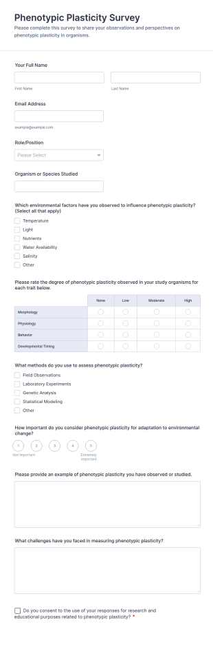 Phenotypic Plasticity Survey Form Template