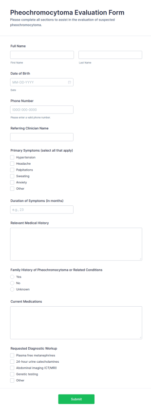 Pheochromocytoma Evaluation Form Template