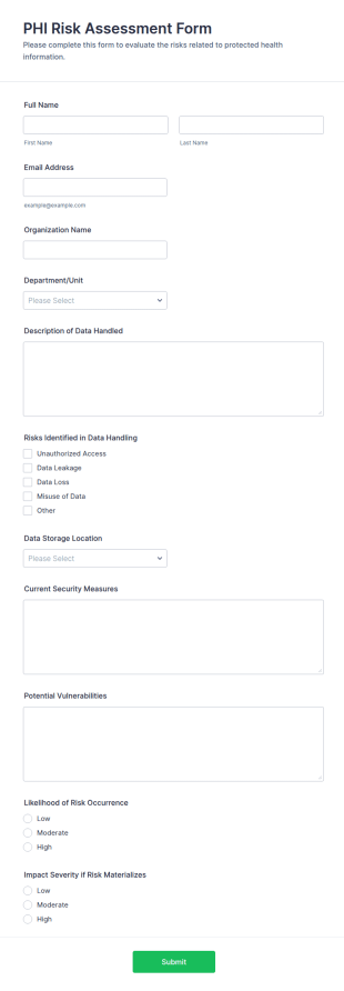 PHI Risk Assessment Form Template