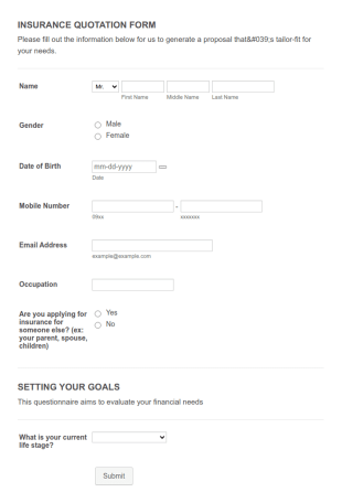 Philam Life Insurance Quotation Form Template