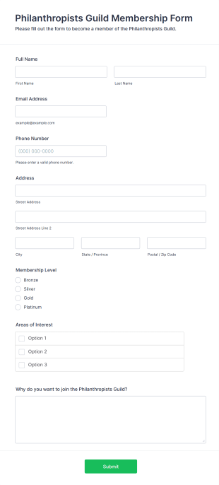 Philanthropists Guild Membership Form Template