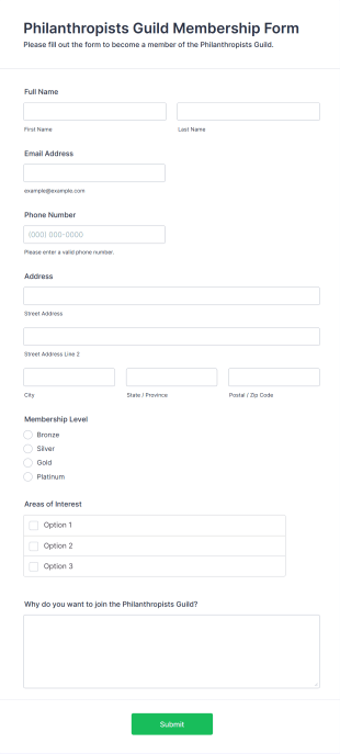 Philanthropists Guild Membership Form Template