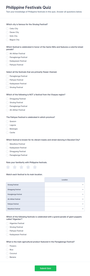 Philippine Festivals Quiz Form Template