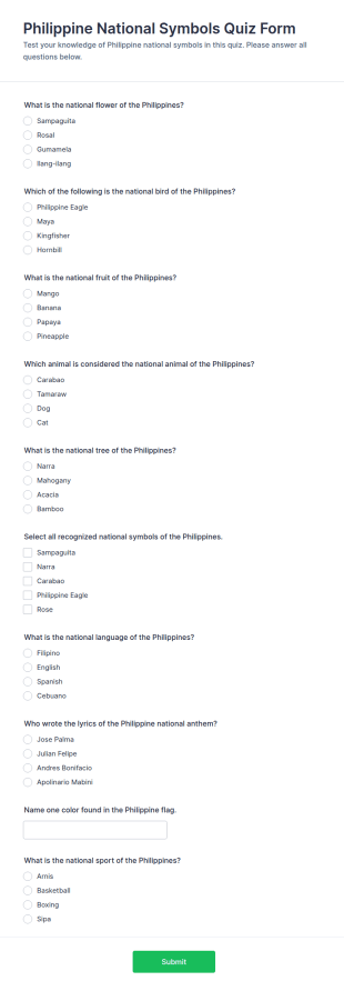 Philippine National Symbols Quiz Form Template