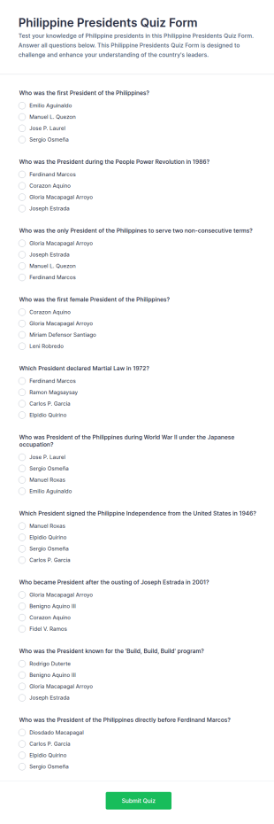 Philippine Presidents Quiz Form Template