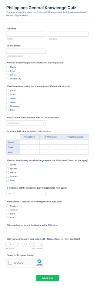 Philippines General Knowledge Quiz Form Template