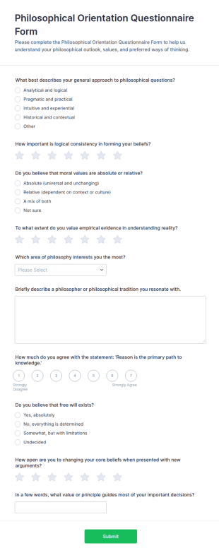 Philosophical Orientation Questionnaire Form Template