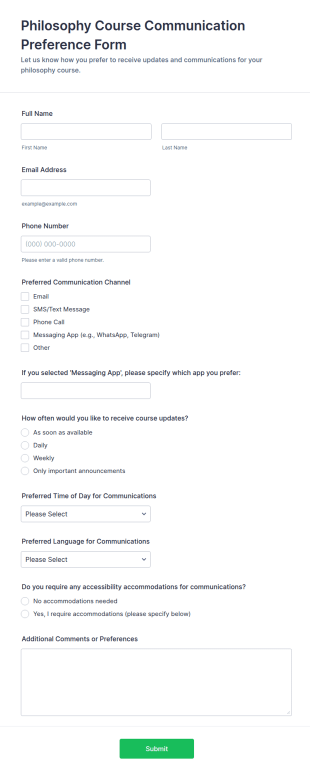 Philosophy Course Communication Preference Form Template