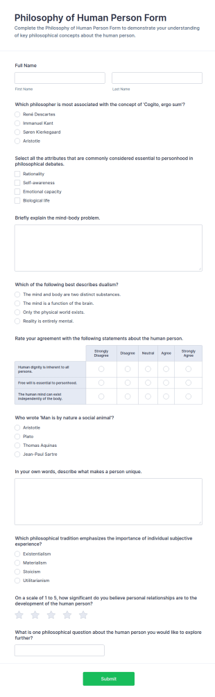 Philosophy Of Human Person Quiz Form Template