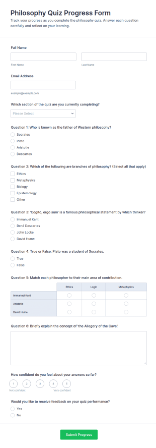 Philosophy Quiz Progress Form Template
