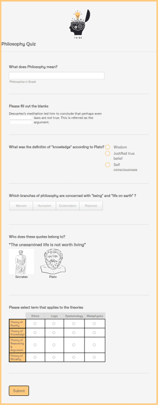 Philosophy Quiz Form Template