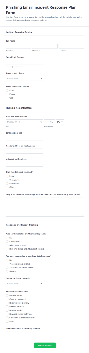 Phishing Email Incident Response Form Template